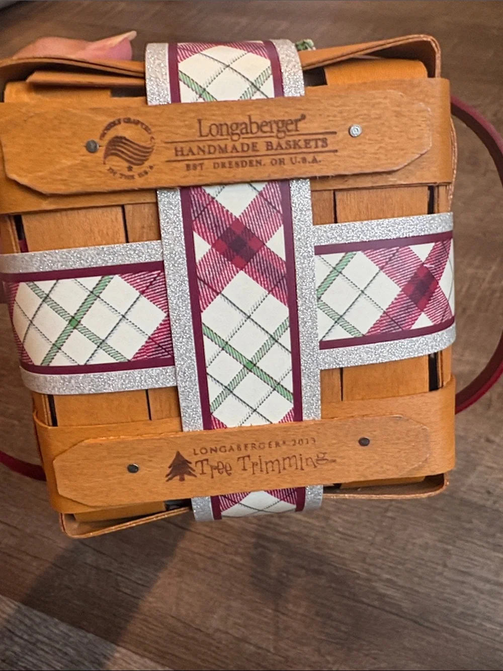 Longaberger Small Plaid Tidings 2013 Tree Trimmimg Lid Fabric & Protector NWT